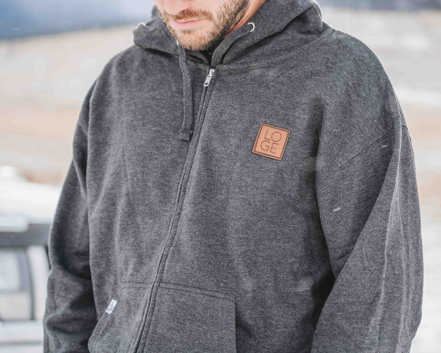 Leather Patch Full Zip Hoodie